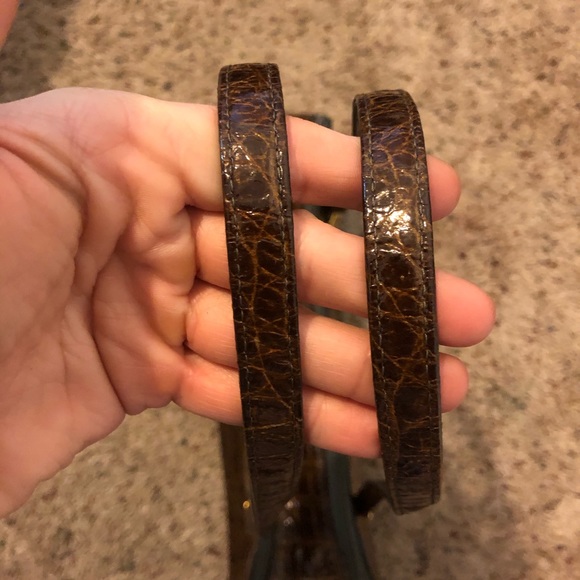 ENTS Brown Crocodile Paten leather shoulder bag - Picture 3 of 6